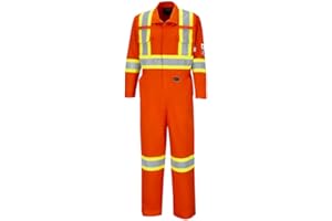 Pioneer Hi Vis FR Safety Coveralls for Men & Women ARC Rating 2 - Flame Resistant Reflective Tape - 7 Pockets - Orange - 44