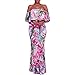 Dynen Women's Floral Print Off Shoulder Ruffle Party Long Maxi Dress Pink