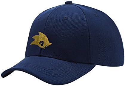 HTOS Sonic The Hedgehog Logo Knight Head Gold Navy Blue Peaked Hat Embroidered Logo Adjustable Fish Cap