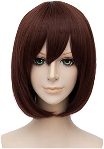 Flovex Short Straight Anime Bob Cosplay Wigs Natural Sexy Costume Party Daily Hair with Bangs (Red Brown)