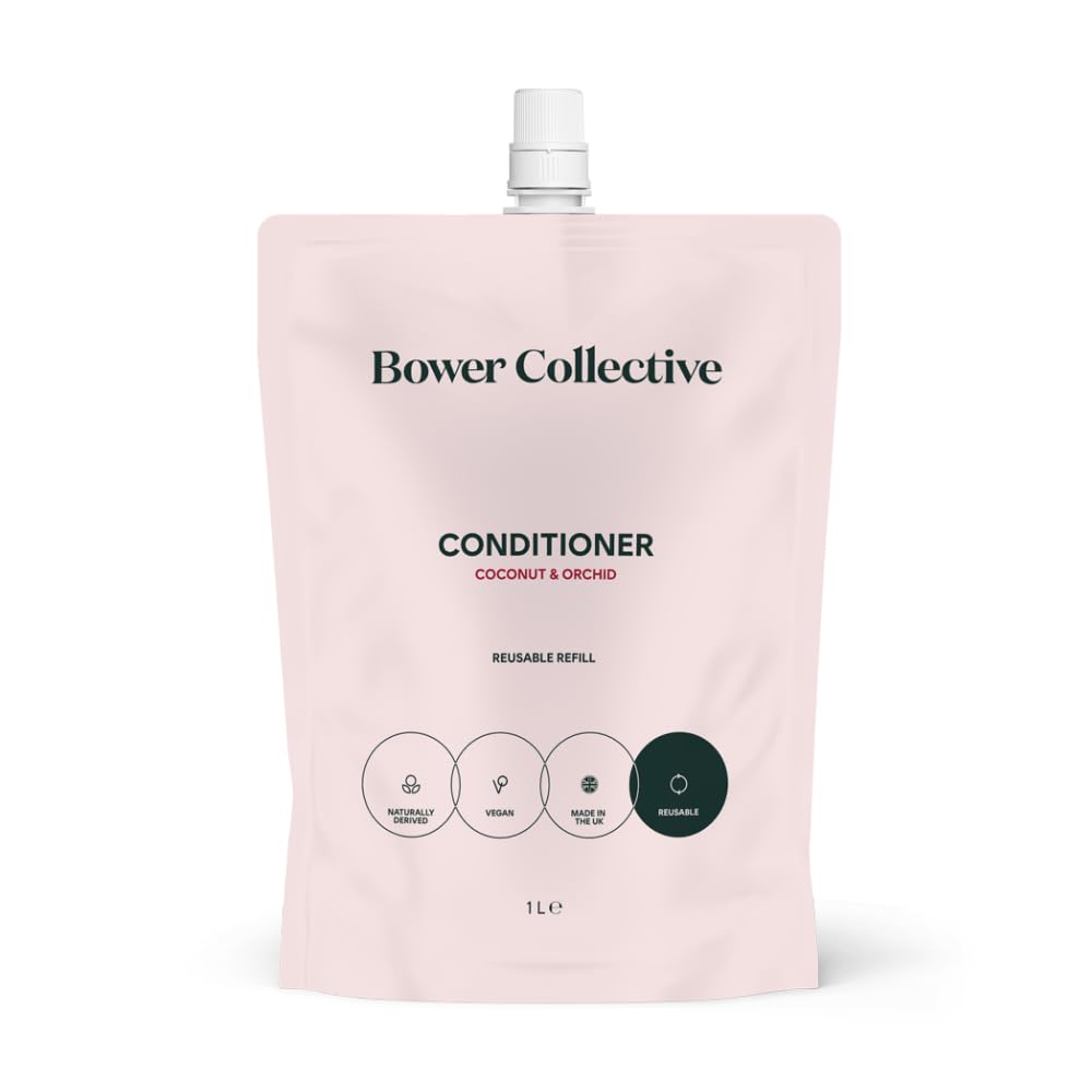 Bower Collective Conditioner Refill | Moisturising Natural Conditioner For All Hair Types | Vegan and Eco Friendly | Coconut & Orchid, 1 Litre โ image 1
