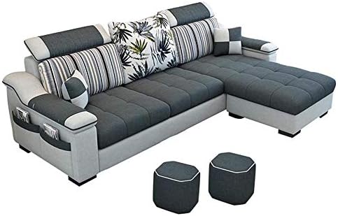 L Shape Sofa 3 Seat Linen Living Room Sofa Set Home Furniture Modern Design Frame Soft Sponge Shape Home Furniture Foot Ped 2 Cloth Stool E Buy Online At Best Price In