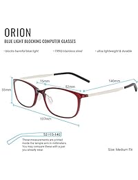 Orion   Gafas para videojuegos con bloqueo de luz azul para hombres y mujeres (lentes transparentes, accesorios para PC, aprobado por la FDA, alivia la formación digital de los ojos, bloqueador UV, antirreflejos, antifatiga, ligera, OrionRD000, Orión, Roj