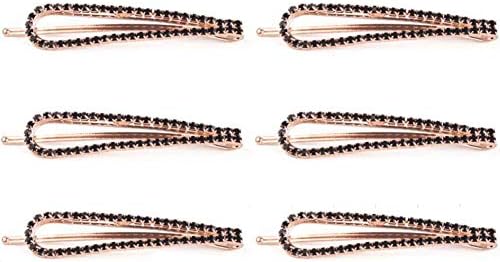 Bobby Hair Pins - Sparkly, Shiny, Brilliant Cut Diamond Shaped, 6pcs Pretty Rhinestone Bobby Pins (Black)
