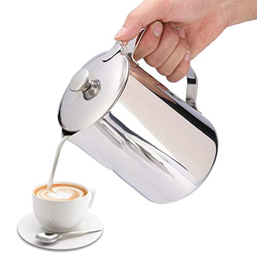 Eboxer Milk Frothing Pitcher 250mL/350mL/600mL/1000mL/1500mL/2000mL Stainless Steel Milk Jug Perfect for Making Coffee, Latte & Cappuccino(2000ml)