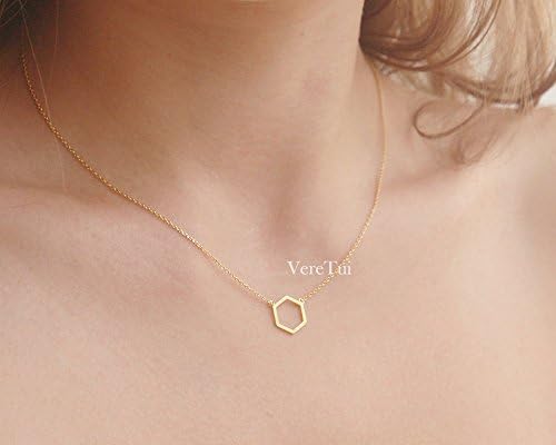 Minimal Honeycomb Hexagon Geometric Gold Necklace
