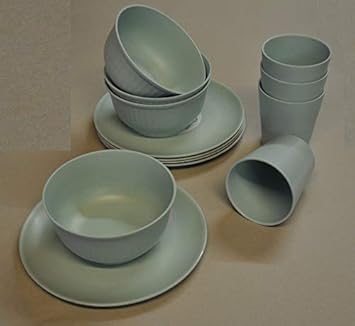 Bambus Geschirrset Campinggeschirr Picknickset Picknick Geschirr 4 Personen Türkis