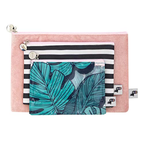 Yoobi Zipper Pouch 3-Pack | Hold Pens, Pencils, Coins, Makeup | Tropical Design | Travel, School, Office Use