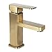 Antique Brushed Brass Bathroom Sink Faucet Single Handle Vessel Sink Mixer Tap Deck Mount Square Shape Single Hole Installation Hot And Cold Water