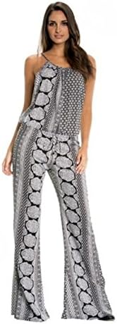 An Elan Cool Design Black Gypsy Bell Bottom Jumpsuit with Necklace (S7006) (Small)