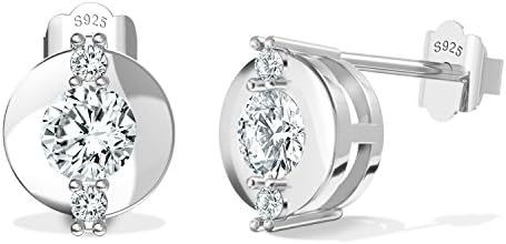 925 Sterling Silver Stud Earrings Bezel Set Made With 5A Cubic Zirconia, Womens Jewelry