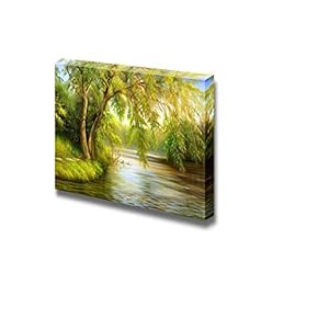 Canvas Prints Wall Art - Summer Wood Lake with Trees and Bushes - 12" x 18"