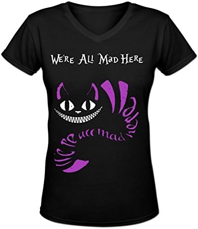 Blackwhitem Women's Alice In Wonderland Cheshire Cat V-Neck Slim T-Shirt XXL Black