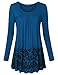 Vinmatto Women's Long Sleeve Scoop Neck Floral Printed Pleated Blouse Top Tunic Shirt(M,Y-Deep Blue)