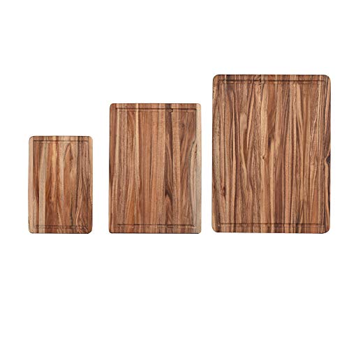 ZESPROKA Thick Acacia Wood Cutting Board with Juice Drip Groove,Set of 3