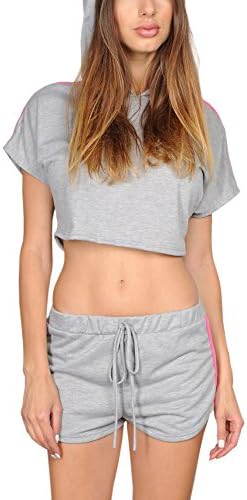 Limit 33 Juniors Teens Two Piece Set Hoodie Crop Top Drawstring Shorts Grey Size S