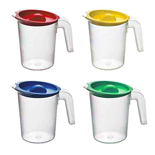 Roltex Set of 4 500ml Clear Frosted Fridge Bath Water Jugs with Coloured Lids Shatter Proof Polycarbonate Plastic