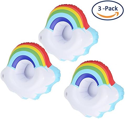 Bondpaw Inflatable Drink Cup Holder, Floating Coasters for Swimming Pool, Hot Tub, Beach Party Accessories, Water Party Cloud and Rainbow (3-Pack)