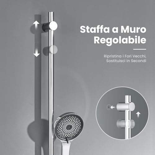 Auralum Shower Rail with 5 Geti Shower Head and Shower Shelf, 70 cm Stainless Steel Shower Rod with Adjustable Shower Holder, Shower Column Without Mixer Adapting to Existing Holes, Chrome