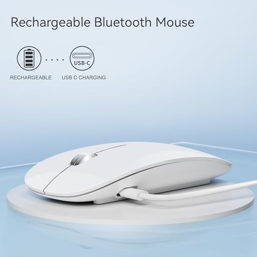 Uiosmuph U30 Bluetooth Mouse, Three Modes Wireless Mouse (BT5.1+ BT5.1+ USB) Bluetooth Silent Rechargeable Portable Mouse for Mac/Computer/Android, White