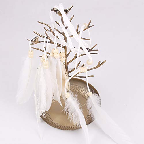 Set of 2 Girls Women Lady Bohemian White Peacock Feather Headband Headdress and Armband Hippie Headpiece Headwear Handmade Tribal Indian Fascinator Feather Hairband Wedding Accessories - Thumbnail 6