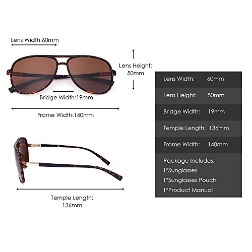 Retro Polarized Aviator Sunglasses Mirror Lightweight Eyeglasses for Men Women (Tortoise / Polarized Brown)