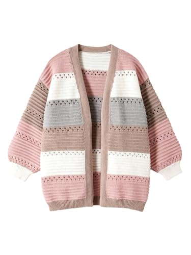 WDIRARA Girl's Colorblock Striped Cardigan Sweaters Open Front Outerwear at Amazon