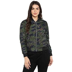Life by Shoppers Stop Womens Zip Through Neck Camouflage Bomber Jacket