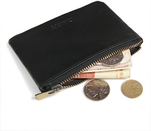DEEZOMO Genuine Leather Simple Credit Card & Coin Wallet with Zipper for Men and Women