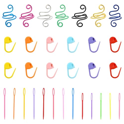LiQunSweet 1 Set Sewing Knitting Kit with Plastic Cross Stitch Markers Hook Guide Finger Holders Needles for DIY Knitting Crocheting Jewelry Craft Keychain Bag Decoration