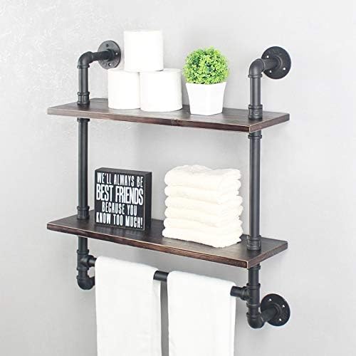 Womio Industrial Pipe Bathroom Shelves Wall Mounted with Towel Bar,24in