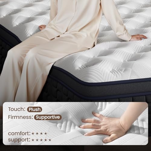 BedStory Firm King Mattress, 14 Inch Upgraded Hybrid Mattress with Individual Pocket Springs, Premium Mattresses in a Box for Motion-Isolation ＆ Pressure Relief, CertiPUR-US Certified, 365-Night Trial