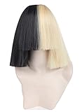 Half Blonde and Black 2 Tone Hair Short Straight Cosplay Costume Wig for Women (only wig)