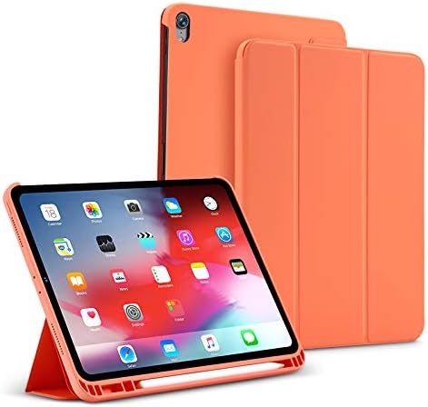 Case for iPad Pro 11 Inch 2018, Liquid Silicone Cover with Detachable Flap, Support 2nd Gen iPad Pencil Charging,Auto Sleep/Wake,Orange