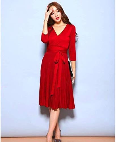 Amazon ｓ ｘｌまで選べる４サイズ ３カラーバリエーション 高品質ニット素材長袖ｖネックラップａラインフレアひざ丈ミディアム丈 ワンピースドレス 秋冬物ワンピース 秋物ワンピース 秋物ニット ニットワンピース ワンピース チュニック 通販