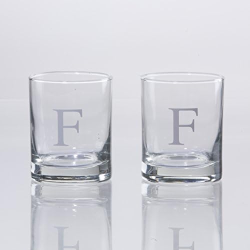 Personalized Whiskey Glasses Set of 2, Engraved Monogram Old Fashioned Bourbon Glassware, 12.5 oz, Ideal for Men, Gifts, Birthday, Anniversary, Christmas, Groomsmen, (F)