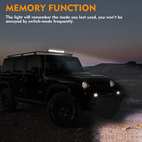 EverBrite 420W 20 Inch Led Light Bar, 2PCS 60W 4 Inch Led Pods, White Amber Strobe 6 Modes with Memory Function, Off Road 12V Led Lights for Trucks Car ATV SUV Cabin Boat, 16AWG Wiring Harness Kit