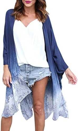 Hot Sale! FDelinK Womens Chiffon Floral Kimono Cardigan Cover Ups Casual Loose Blouse Tops Outwear (Blue, S)