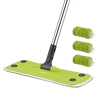 Professional Microfiber Mop OUNUO 360 Rotating Hardwood Floor Mop with Stainless Steel Handle and 3 Washable Reusable Flat Mop Pads for Wet or Dry Floor Cleaning