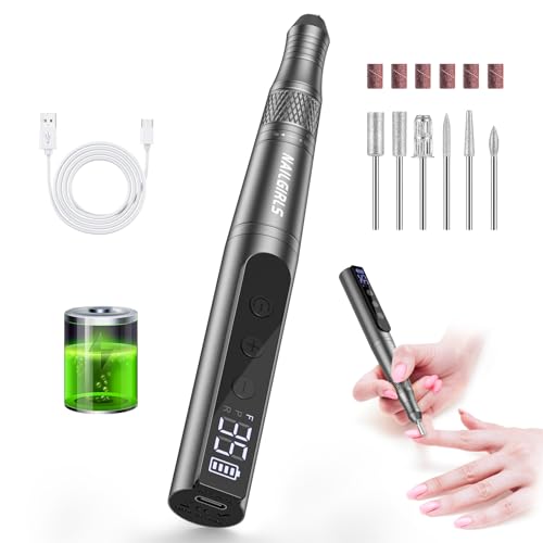 NAILGIRLS Cordless Electric Nail Drill Machine, Portable Electric File 35000rpm Nail Drill Kit with Drill Bits Set for Acrylic Nail Drills, Manicure & Pedicure Polishing - Gray