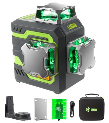 LasGoo LG-3DM Green Beam Laser Level, Self-Leveling 3x360° for Construction & Picture Hanging, Built-in 5200mAh Rechargeable Battery, Type-C Cable, Magnetic Swivel Mount Included
