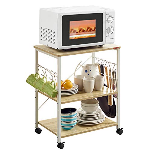 Mr IRONSTONE Baker's Rack, Kitchen Microwave Cart, Coffee Bar Table Station, 3Tier Kitchen