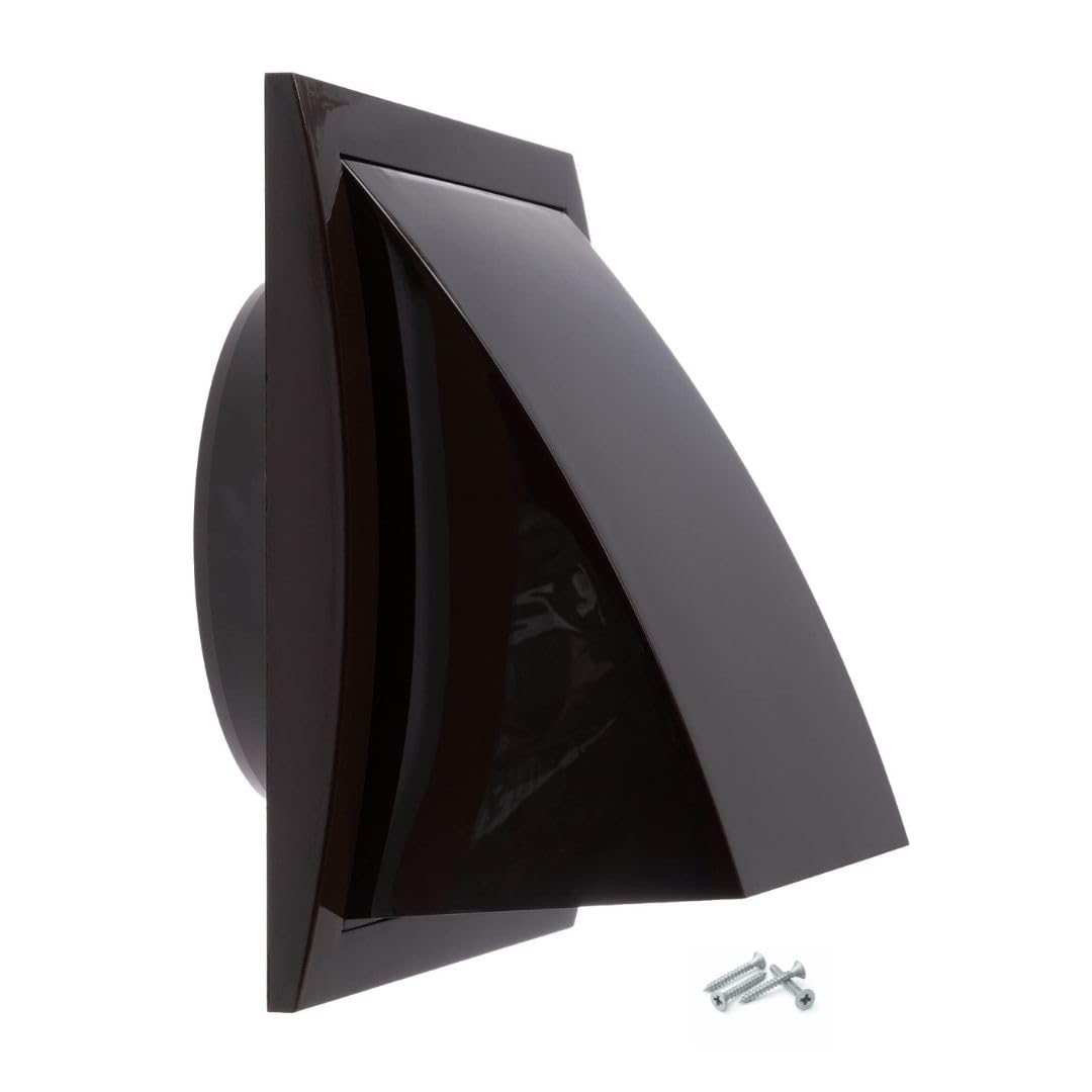 Steinberg14 Brown 125mm / 5'' Plastic Cowled Hooded Air Ventilation Wall Grille with Round Spigot and Wind Baffle Backdraught Shutter