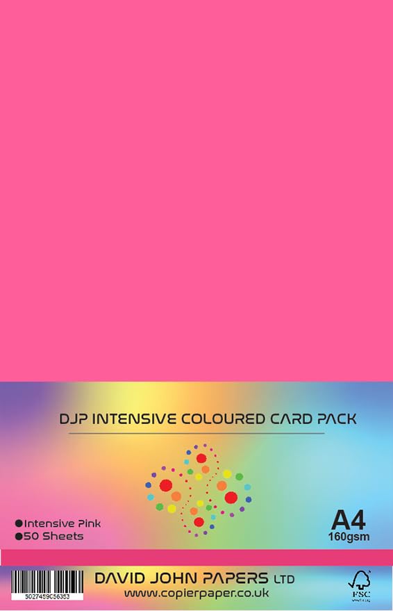 DJP A4 160gsm Intensive Pink Coloured Craft Card (50 Sheets)