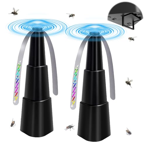 2 piezas Ventilador para Moscas de Mesa Portátil,Espanta Moscas para Mesa de Comedor Retráctil,Ahuyentador de Moscas con Gancho y Hoja de seguridad,paraRestaurantes, Hogar, Picnics (Negro, 2 paquetes)