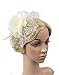 Urban CoCo Women's Feather Beads Net and Veil Fascinator Hair Clip Hat for Cocktail Party (Rice)