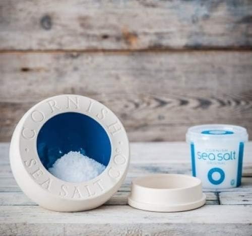Cornish Sea Salt Ceramic Salt Pig with Lid with 225g Cornish Sea Salt - Free Courier Delivery