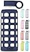 purifyou 40/32/22/12 oz Borosilicate Glass Water Bottles with Volume & Times to Drink, Silicone Sleeve & Stainless Steel Lid Insert, Reusable Bottle for Fridge Water, Milk, Juice (32oz Midnight Blue)
