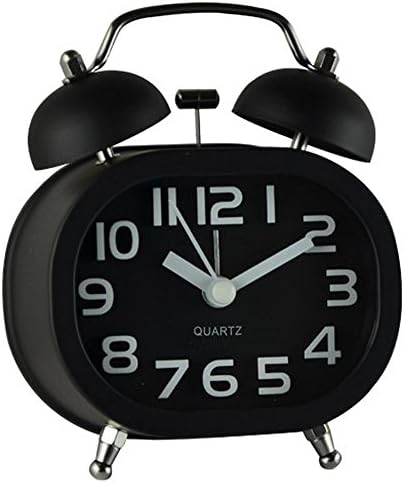 Twin Bell 3" Alarm Clock, COOJA Quartz Analog Sweep Battery Clocks Non Ticking Silent with Nightlight and Loud Alarm, Black