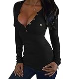 EXLURA Women's Tight Front Button Tee Shirt Cotton Blend Tunic Tops